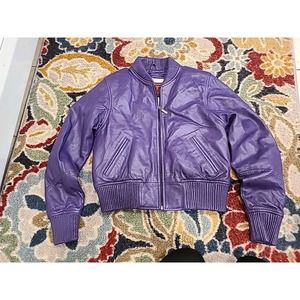 HUDSON OUTERWEAR REAL LEATHER BOMBER JACKET PURPLE WOMENS XS